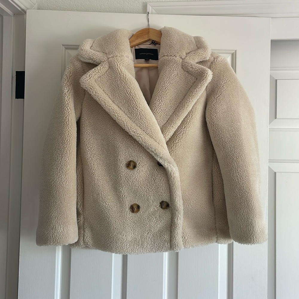 Faux fur sherpa banana republic coat